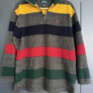 Vintage Men’s Lauren Ralph Lauren Multicolor Striped Rugby Zip-Up Sweater